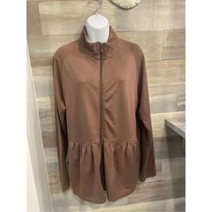Pink K (Kmart) women’s XL chocolate brown zip front peplum style cotton blend ja